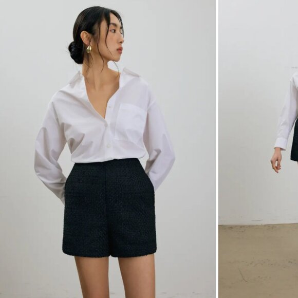 Love Bonito Fumiko Ribbon Tweed High Waist Shorts - Picture 1 of 12